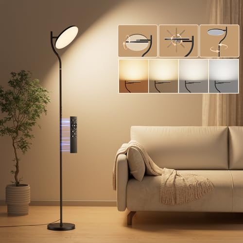 Bonsery Lampa stojąca do salonu, bezstopniowa regulacja natężenia światła, 36 W reflektor sufitowy z 2700 K-6500 K, Floor Lamp z pilotem zdalnego sterowania i sterowaniem dotykowym, obracana o 350°