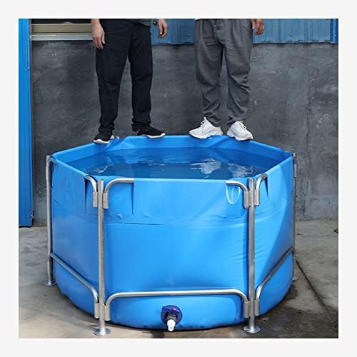 Durable Aquaculture Water Tank with Drain Valve Steel Frame PVC Temporary Fish Pond,Pool Above Ground Circular Canvas Fish Pond, Aquarium Pool Pond with Stand Solid Structure Upgrade Large W