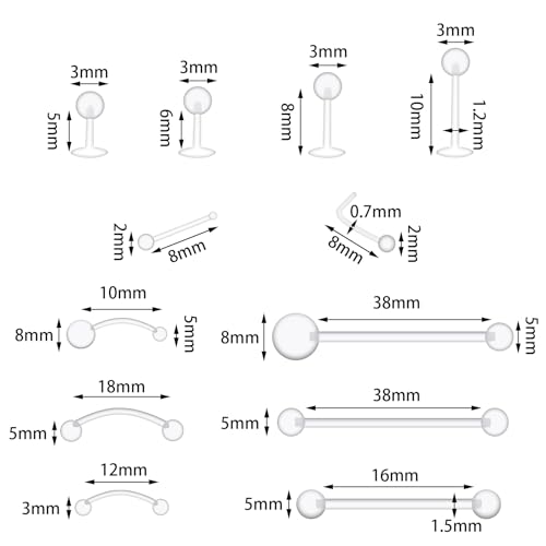 Lusofie Clear Piercing Retainer Plastic Jewelry Retainer, 36pcs Nipple Nose Barbells for Surgery Navel Belly Ring Lip Labret Eyebrow Tongue Cartilage Tragus Earrings Retainer2