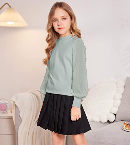 Arshiner Girls Puff Long Sleeve Sweaters Crewneck Lace Polka Dot Casual Knit Tops Pullover Jumper Outwear for Kids2