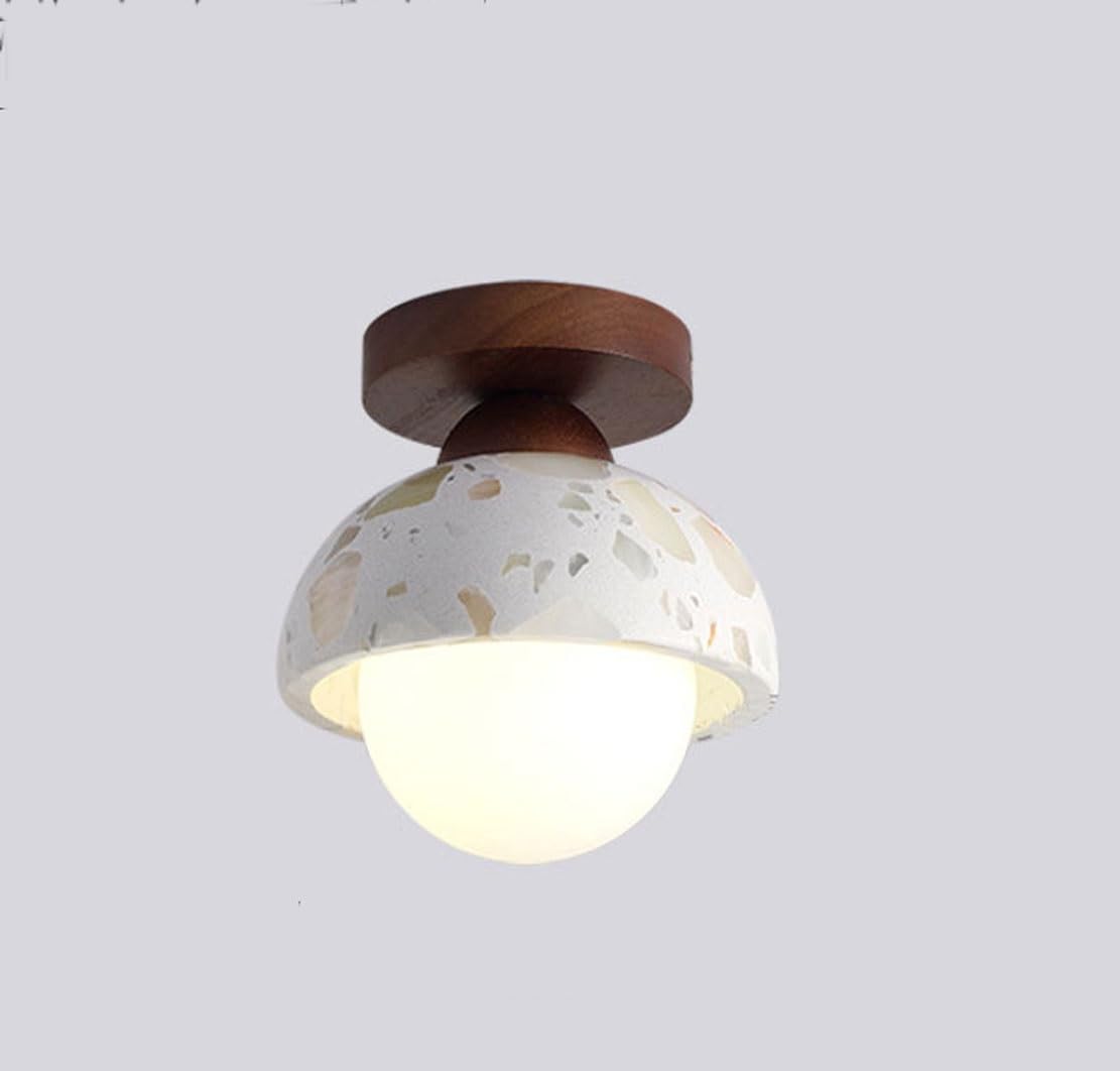 NHPJFDC Modern Terrazzo LED Flush Mount Ceiling Light, 15CM Small Hallway Lighting Fixture, Wood Accent Entryway Ceiling Lamp, Warm Light(Walnut Color,B)
