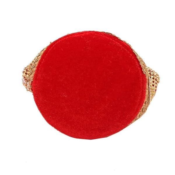 Krishope Women's Velvet Cross Gota Potli Batwa Bag for Shagun | Rajasthani Style Royal Velvet Potli Batwa Bag | Bridal Purse Women Handbag Shagun Pouch Return Gifts - Image 3