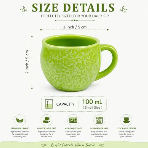 Image of Colorfull Ceramic Tea Cup Set of 6 Pcs - 100ml | Tea /Chai Cup Sets Coffee Mugs Ceramic Dinnerware Crockery for Kitchen | Ideal for Kitchen, Home Daily Use & Gifting (Dewdrop Green Whisper)