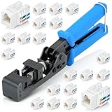 Everest easyJACK - 90° Angled Speed Termination Keystone Tool Set - with 20-Pack of RJ45 Cat6 Keystone Jacks in White (Slim Profile Design) - Time Saver Network Punch Down Tool Cat6