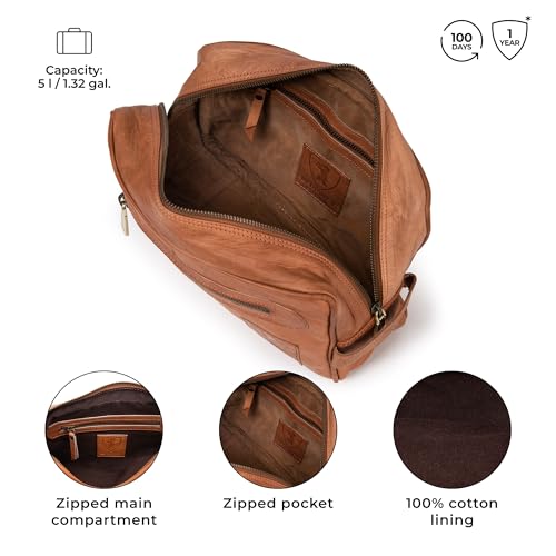 BERLINER BAGS Vintage Genuine Leather Toiletry Bag Paul, Large Capacity Cosmetics Bag for Men and Women for Travel - Brown (1 Compartment)4