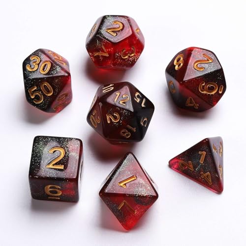 HiLLeo DND Dice Set 7pcs Fantasy Polyhedral D&D Dice for Dungeons and Dragons RPG MTG Role Playing Games and Tabletop Games with Dice Bag (Black and Red)