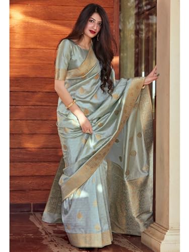 Image of Flosive Women's Kanjivaram Silk Saree With Beautiful Blouse With Zari Border