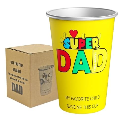 LANGXUN Fathers Day & Mens Birthday Gift - 16 Ounce Stainless Steel Drinking Cups for Papa with SUPER DAD Text, Ideas from Daughter Son Gifts | Stylis