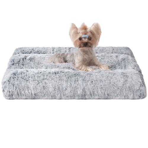 EHEYCIGA Fluffy Small Dog Crate Bed, Calming Anti Anxiety Pet Bed Washable, Dog Mat Mattress for Crate with Anti-Slip Bottom