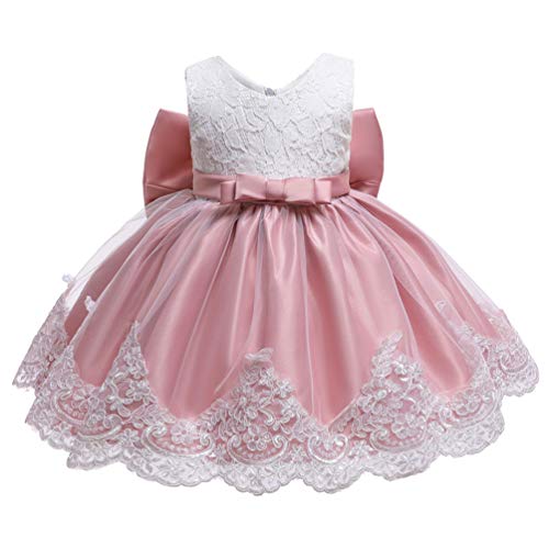 Image of Christening Lace Flower Baby Girl Dress Princess Formal Prom Tutu Ball Gown, Bean Powder, 4T