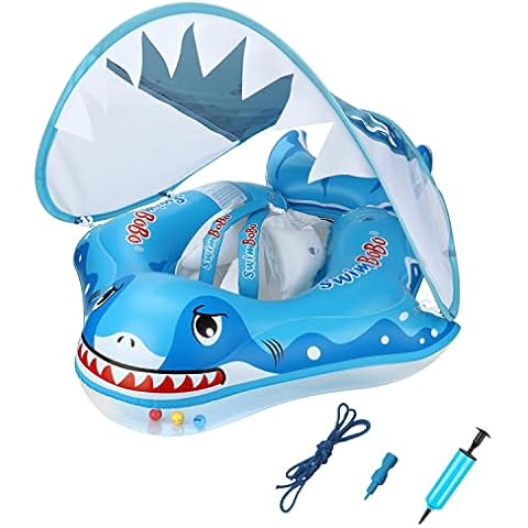 Goomp Baby Swimming Float,Baby Swimming Float with Canopy Swimming Pool Float Inflatable Swim Rings Baby Seat Boat with Manual Pump for Age 6 to 36 Months Toddler Children Cover