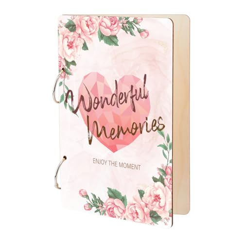 SUPERDANT Meravigliosi Ricordi Porta Biglietti di Auguri Libro di Pianificazione Del Matrimonio Raccoglitore A Fogli Mobili In Legno Album Fotografico con Cuori Amorevoli 2-Anelli Regali di Nozze