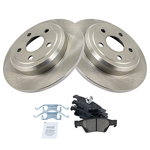 Image of TRQ Rear Brake Pad and Rotor Set Ceramic Solid Rotors