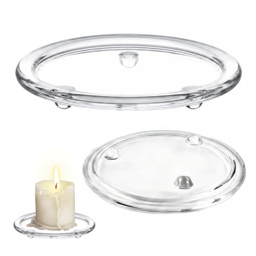 Image of Merzio 2 PCS Clear Glass Candle Holders for Pillar Candles, Round Candle Plates and Trays, Stable Pedestal Base Candlestick Holders for Wedding, Party, Home Decor and Table Centerpieces