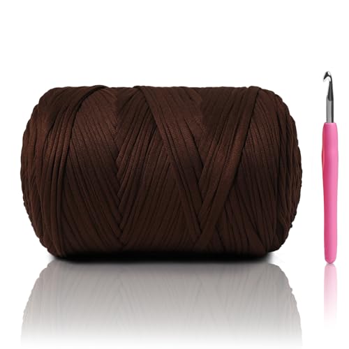Image of 800G (228YDS) T-Shirt Yarn for Crocheting, Chunky Yarn for DIY Crafts, Elastic Fabric, Coffee Color