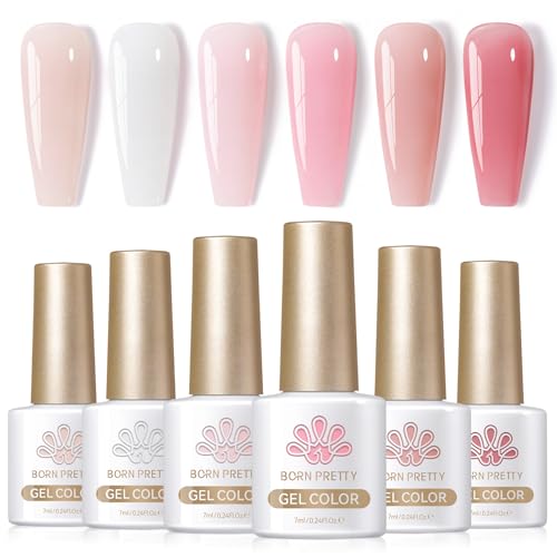 Born Pretty UV Esmalte de uñas lechoso-blanco Jelly Nude Rose - Esmalte de uñas en gel transparente UV natural para manicura y arte de uñas DIY en casa