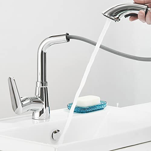 Robinet de lavabo en laiton chromé haut de gamme à douchette rétractable