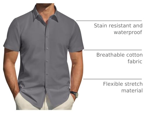 Image of J.VER Men's Short Sleeve Dress Shirts Stretch Stain Shield Casual Button Down Shirts Solid Formal Shirt