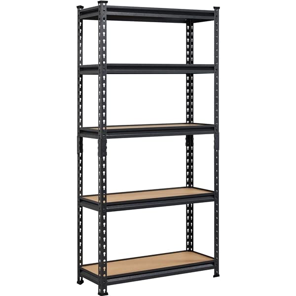 Abician Étagère de Garage à 5 Niveaux Étagère de Rangement avec Planches MDF et Cadre en Métal pour Entrepôt Grenier Buanderie Magasin 75 × 30× 153 cm Noir