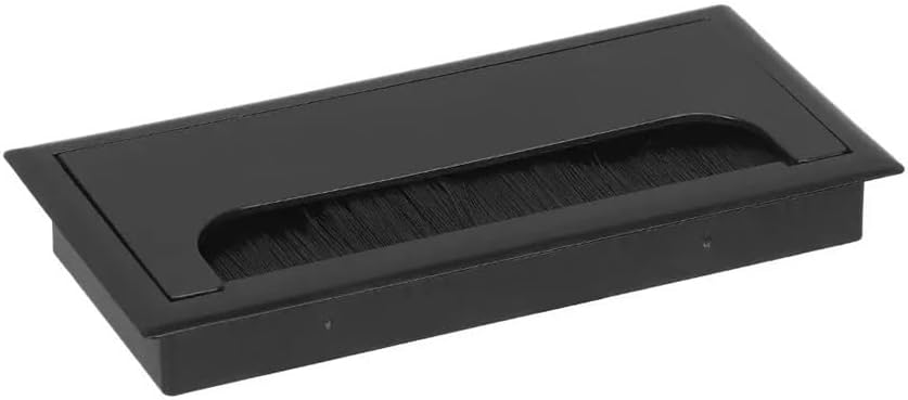 Desk Cable Grommets, Tidies Port Hole Covers, Rectangle Wire Cover Table Outlet Computer PC Grommet Holder with Black Brush Organizer(Black,80x160mm)