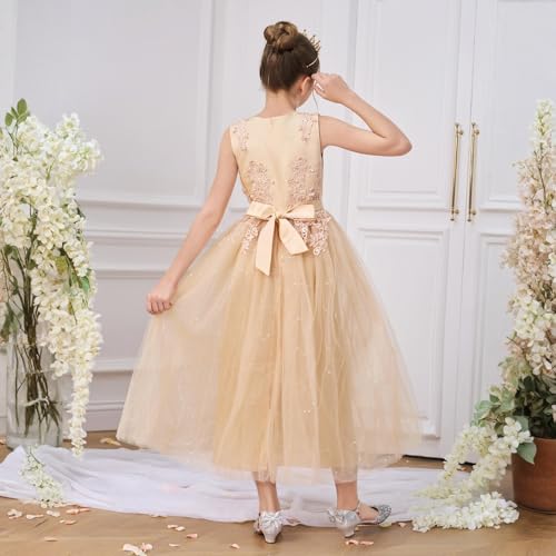 Girls Elegant Lace Flower Tulle Ball Gown Dress Sleeveless Princess Party Wedding Birthday Formal Dresses for Kids4