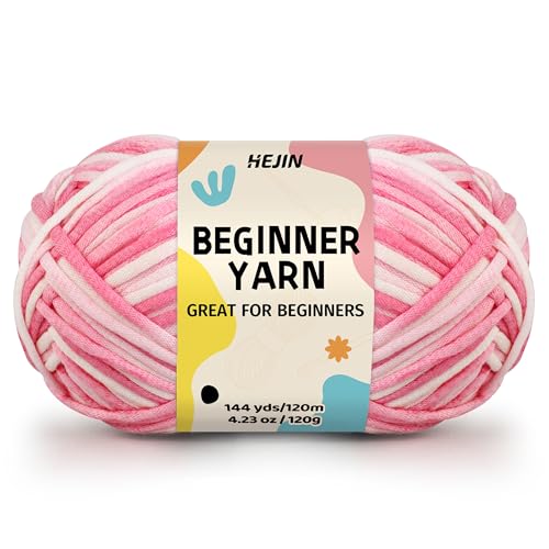 Image of 120g Pink Yarn for Crocheting and Knitting; Rainbow Yarn for Beginners with Easy-to-See Stitches;Worsted-Weight Medium #4 for Beginners Crochet Kit Making