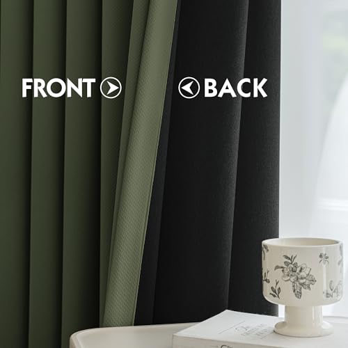 Image of FMFUNCTEX 100% Blackout Olive Green Curtains 84 Inch for Bedroom, 2 Panels