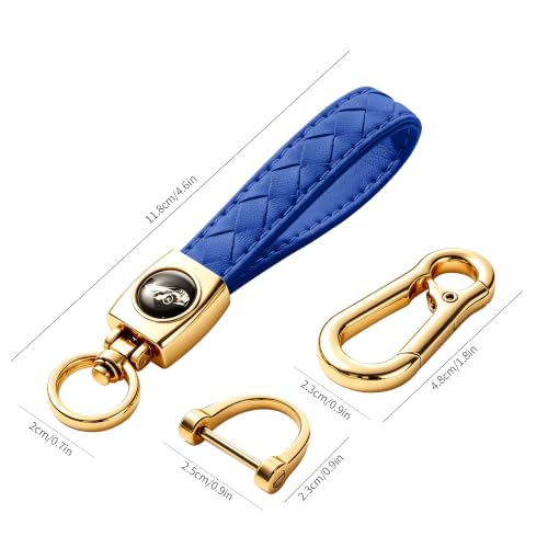 Image of Gkeygo Carabiner Keychain, Universal Heavy Duty Woven Handmade Leather Key Chain, Car Fob Key Keychains with 360 Degree Rotatable Snap Swivel and Anti-Lost D-Ring for Men and Women,Light Gold - Blue