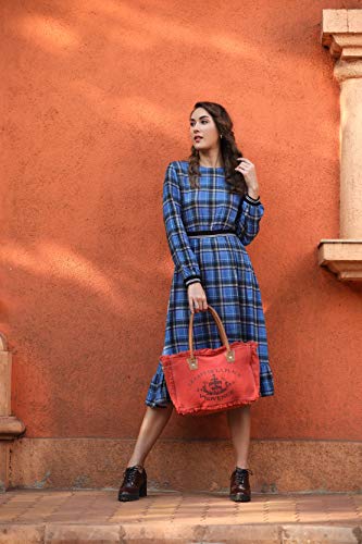 Myra Bag Carroty Upcycled Canvas & Leather Handbag S-1484, Red, Width 14in, Depth 5in, Height 10in, Handle 8.5in for Women2