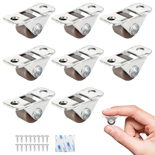 Mini Fixed Drawer Rubber Caster Wheels 0.5 Inch Non Swivel Craft recessed Caster Wheels Set of 8 1/2 Inch Small Rigid Low Profile Adhesive Stick Castors for Home Furniture and Under-Bed Storage