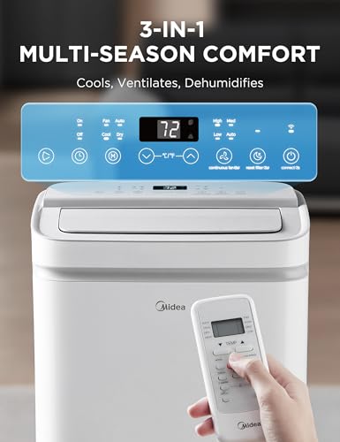 Midea 12,000 BTU ASHRAE (8,000 BTU SACC) Portable Air Conditioner, Cools up to 350 Sq.Ft., with Dehumidifier & Fan mode, Control with Remote, Amazon Alexa & Google Assistant, Easy-to-use and Install - Image 3
