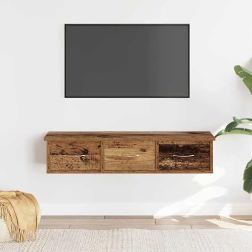 puraday Étagère de rangement murale avec tiroirs, étagère flottante, en matériau à base de bois, design élégant et moderne, bois recyclé 88 x 26 x...