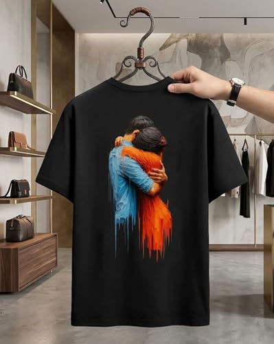 Image of Women's Typography Round Neck Cotton-Blend T-Shirts, Oversized Drop Shoulder Boho Style T-Shirt