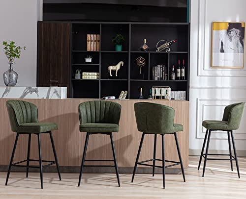 Shunzhi Modern Counter Height Bar Stools Set Of 2 With Shell Back 26 Inches Bar Stools Chairs With Metal Legs, Leather Upholstered Island Chairs Kitchen Stools For Kitchen Home Bar Dining Room, Green #TOP5