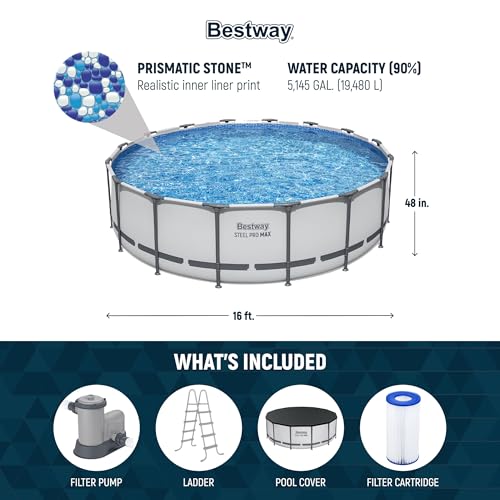 Bestway Steel Pro MAX 16フィート x 48インチ ラウンドメタルフレーム 地上屋外スイミングプールセット 58390E の商品画像 2