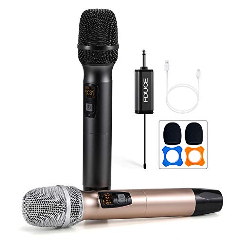 Fduce Wireless Microphone, Karaoke Mic, Uhf Dual Handheld Dynamic System With Rechargeable Receiver For Party, Church, Meeting, Wedding, 260Ft (Grey And Gold) #TOP10