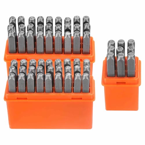 HARFINGTON 61pcs Metal Stamping Kit 1/8" (3mm) Steel Letter and Number Punch Set (A-Z / 0-8 / "&" Symbol) Artistic Font Punch Press Tool for Imprinting Metal Plastic Wood Leather