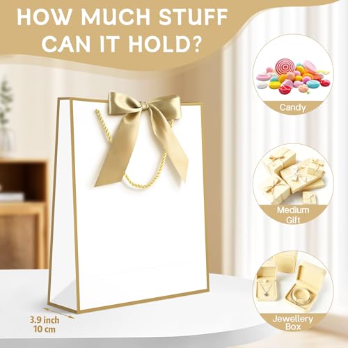 Image of JMANNI Gift Bags with Handles, 11.4 inch Small Mothers Day Gift Bag for Presents, 2 Pcs Bags with 4 Tissue Paper and 2 Cards for Baby Shower Wedding Bridal Shower Mother's Day Birthday Party (white-gold)
