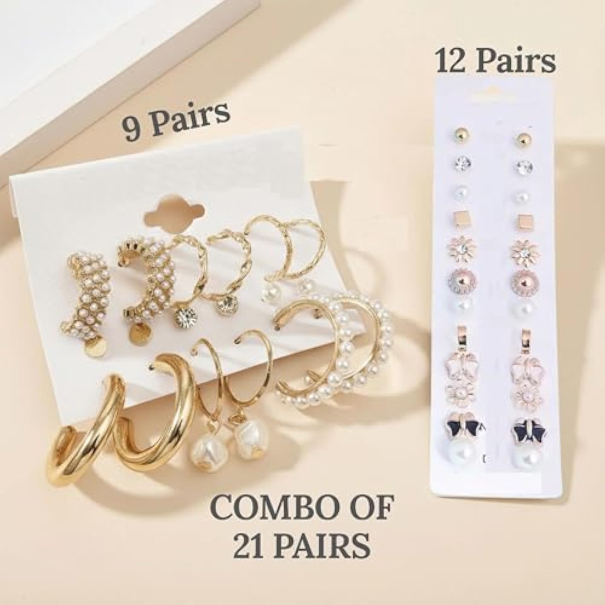 21 Pairs Combo Earring Set for Women, Gold Plated Styles