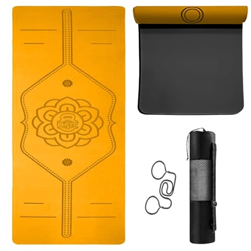 Image of B Fit 8 MM Thick Wide 31x72 Inch Original TPE Yoga Mat - Free Yoga Bag and Strap Included - With Alignment System, Non-slip, Eco-friendly, sweat-resistant (Orange-Black)