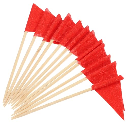 CORHAD 60 Unidades Unidades Mini Banderas Rojas para Cupcakes y Aperitivos Palillos Decorativos Triangulares Resistentes para Buffet Fiestas de Golf y Cajas Bento para Etiquetas