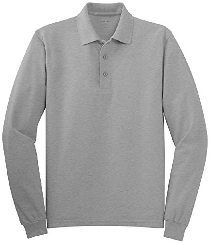 Joe's USA Mens Long Sleeve Polo Shirts in 9 Colors-Tall-XLT-Cool Grey