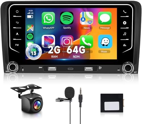 4 Core+64G Car Radio for Audi A3 S3 RS3 Sportback with Wireless Carplay Android Auto, Hodozzy 7" IPS Touch Screen Android Car Stereo Bluetooth with GPS WiFi FM/RDS EQ SWC USB/Type-C+Backup Camera
