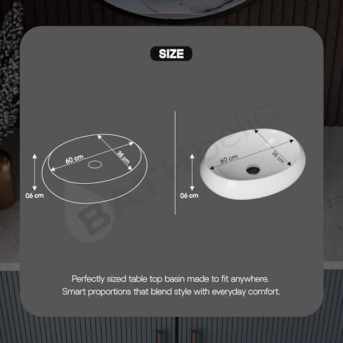 Image of Table Top Ceramic Wash Basin For Bathroom | Rectangular Counter Top Bathroom Sink, Premium Glossy White Above Counter Vanity Basin, Modern Design (24 x 16 x 5 Inch)