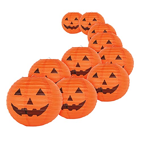 KESOTO 10 Inch Halloween Paper Pumpkin Lanterns Jack-O-Lanterns Hanging Halloween Decorations Outdoor Indoor Halloween Party Decorations