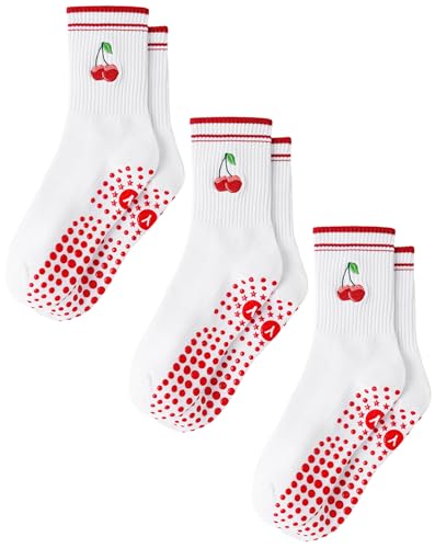 Image of Yawlsow Pilates Grip Socks for Women Yoga Grippy Socks Cute Barre Non Skid Athletic Crew Sticky Sock Workout Hospital