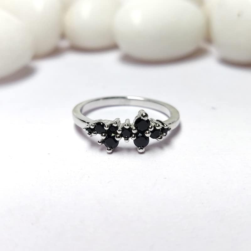 Round Cut Diamond Cluster Engagement Ring For Women's 14k Gold Finish Stackable Diamond Ring, Black Diamond Wedding Band, Engagement Ring