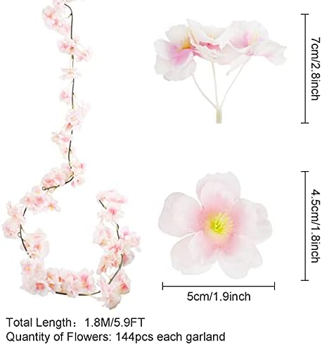 4 Pack 5.9FT Artificial Cherry Blossom Garland Cherry Blossom Flower Hanging Vine Silk Floral Garland Flowers String Fake Flowers Garland for Home Wedding Garden Arch Outdoor Party Wall Decoration