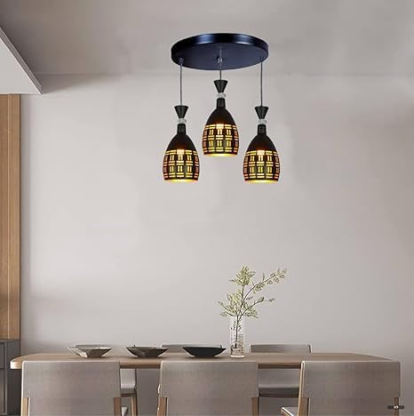 Image of GreyWings 3 Light Hanging Light for Home, Black Aluminium Pendant Light with, Modern Ceiling Hanging Lamp for (Bulb is not Included) Cluster Set
