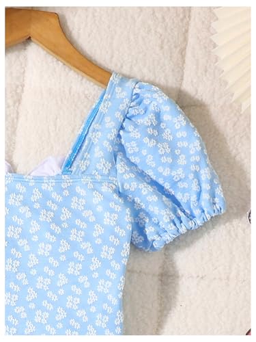 Floerns Girl's One Piece Swimsuit Floral Ruffle Trim Square Neck Short Sleeve Beachwear4